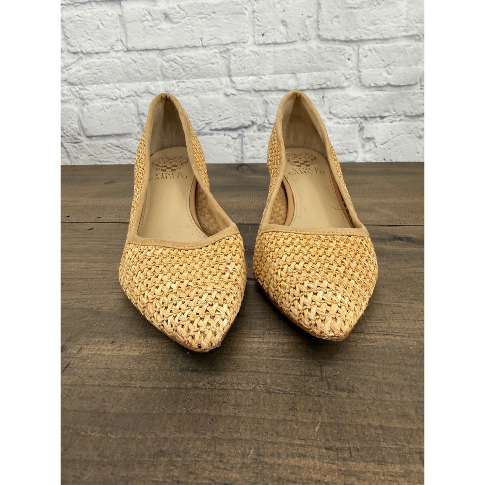 Vince Camuto Raffia Woven Block Heel Pumps Coastal Chic Old Money Quiet Luxury 7 - Picture 6 of 13
